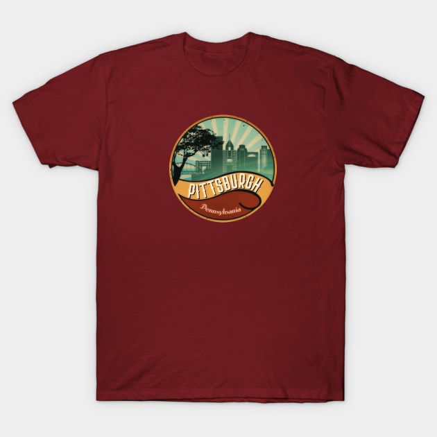 Pittsburgh City Skyline Pennsylvania Retro Vintage Design T-Shirt by DimDom